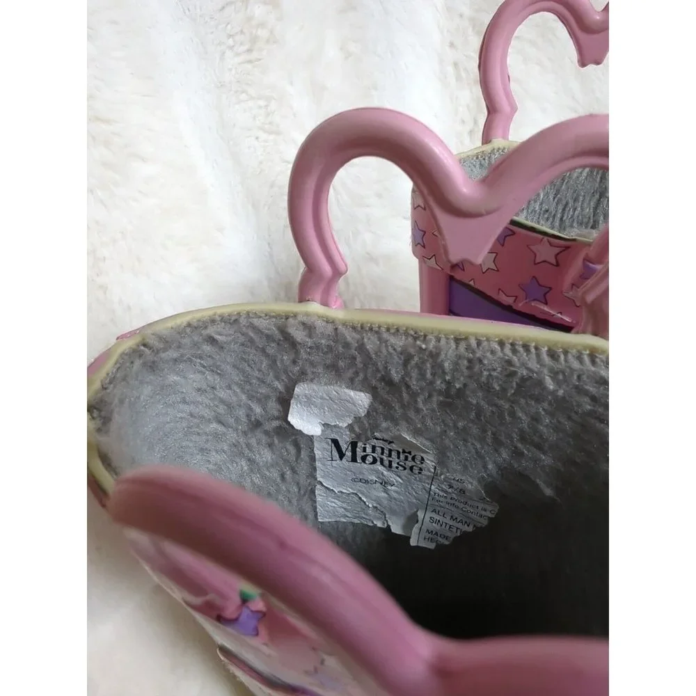 Western Chief Minnie Mouse Boots Girls Sz 7/8 fur lined rain‎ Pink